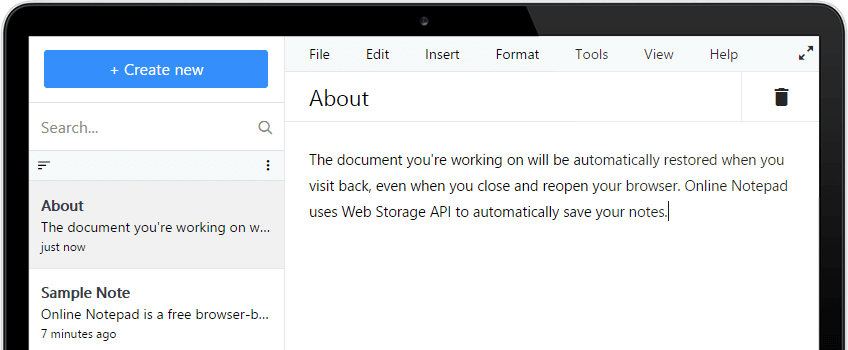 Wemedia Online Notepad Screenshot
